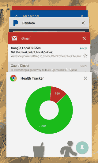 The tracker's app window in Android's recent app listing